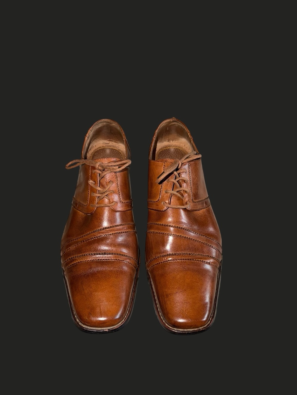 Vintage Stacy Adams Raynor Cognac Leather Pleated Lace-Up Dress Shoes Size 13